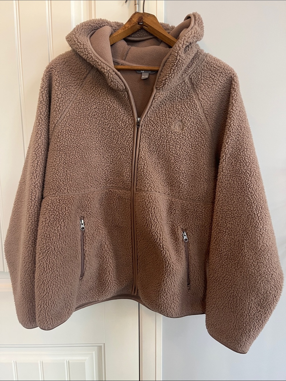 Sierra Designs Women’s Full Zip Sherpa Fleece Jacket Hoodie - Taupe Brown XL